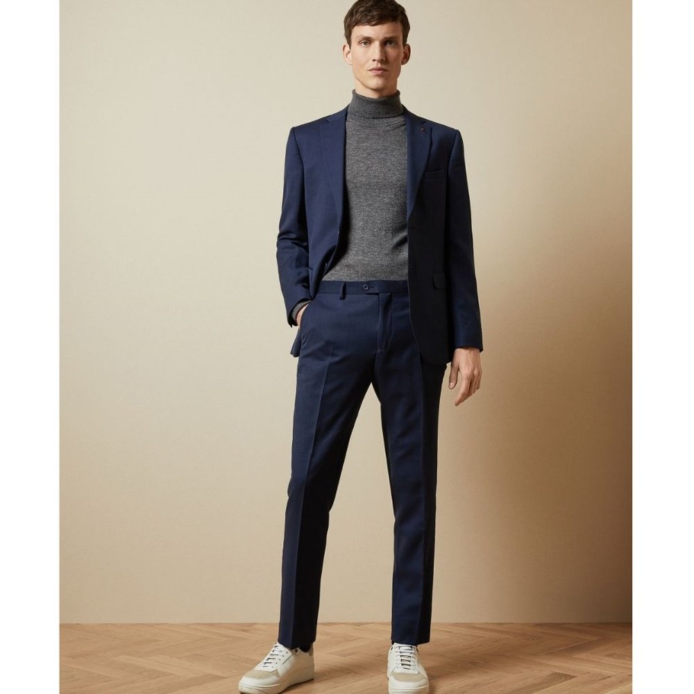NWT Ted Baker Endurance Birdseye Suit Trouser OVAAT Pant Blue Size 36 $295 3B058